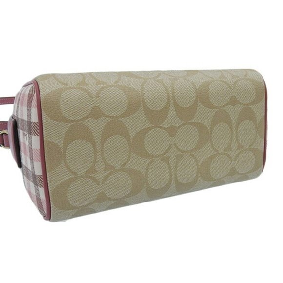 COACH Signature Gingham Check Handbag F76630 Beige: Pink - Picture 3 of 8